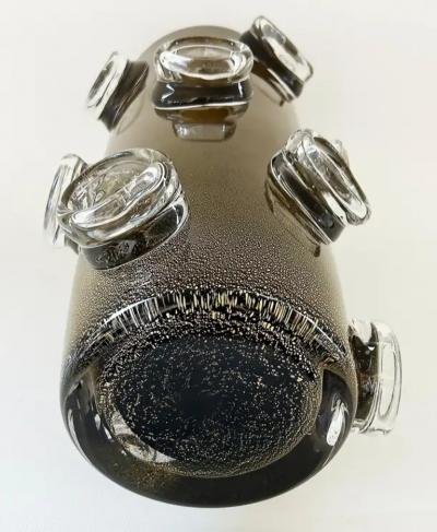 Black and 24K Gold Infused Dimurano Glass Vase with Clear Glass Applications