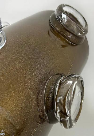 Black and 24K Gold Infused Dimurano Glass Vase with Clear Glass Applications