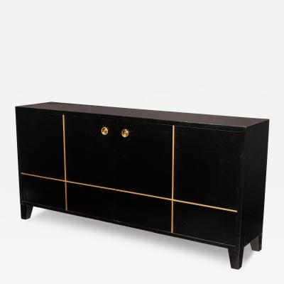 Black and Gold Painted Geometric Design Console Cabinet Sideboard