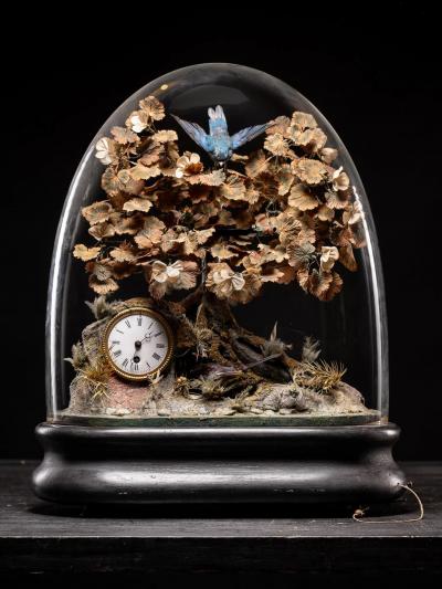 Blaise Bontems Musical Automaton Singing birds and Clock under glass dome