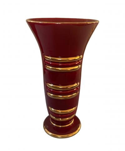Blanche Letalle Red Gold Art Deco Ceramic Vase Blanche Letalle for Saint Clement 1950s