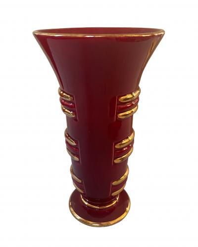Blanche Letalle Red Gold Art Deco Ceramic Vase Blanche Letalle for Saint Clement 1950s