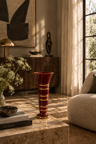 Blanche Letalle Red Gold Art Deco Ceramic Vase Blanche Letalle for Saint Clement 1950s