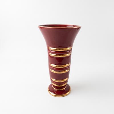 Blanche Letalle Red Gold Art Deco Ceramic Vase Blanche Letalle for Saint Clement 1950s