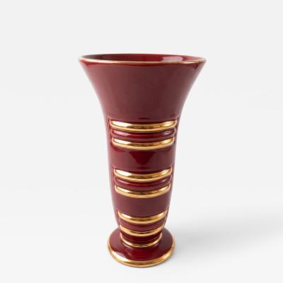 Blanche Letalle Red Gold Art Deco Ceramic Vase Blanche Letalle for Saint Clement 1950s
