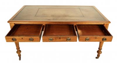 Bleached Mahogany Leather Top Writing Table