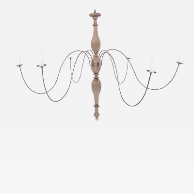 Bleached Wood and Iron Chandelier
