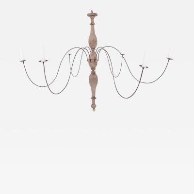 Bleached Wood and Iron Chandelier