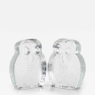 Blenko Mid Century Glass Owl Bookends