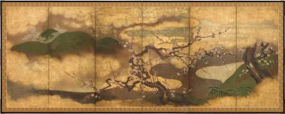 Blooming Plum and Cherry Trees along Stream ca 1800