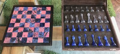 Blu Marble and Art Glass Chess Game Set Italy ca 1970s