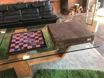 Blu Marble and Art Glass Chess Game Set Italy ca 1970s