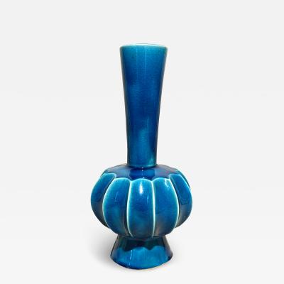 Blue Ceramic Vase with scalloped details