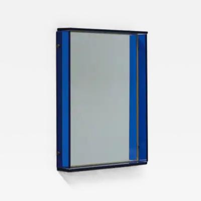 Blue Coloured and Mirrored Glass Wall Mirror Italy 1960s