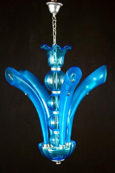 Blue Murano Glass Chandelier Italy 1990