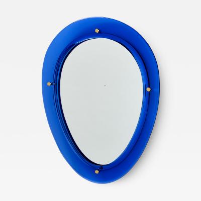 Blue Oval Shaped Glass Mirror Italy 1960s