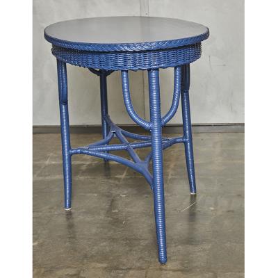 Blue Painted Wicker Table with Oval Top