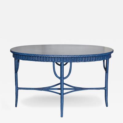 Blue Painted Wicker Table with Oval Top