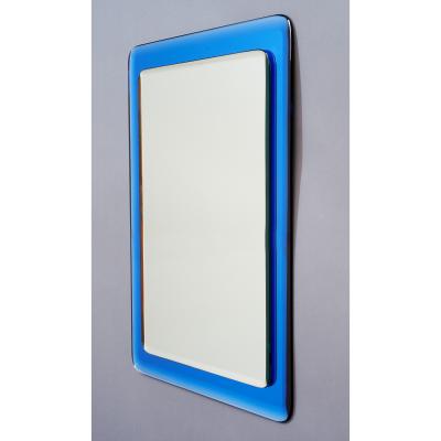 Blue Reverse Beveled Mirror Italy 1970s