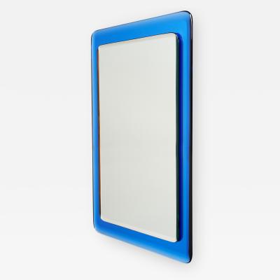 Blue Reverse Beveled Mirror Italy 1970s