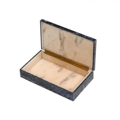 Blue Sodalite Stone Box Hinged Signed 800 Silver