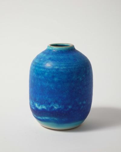 Blue Stoneware Kugelvase by Ejnar Paulsen Denmark c 1970