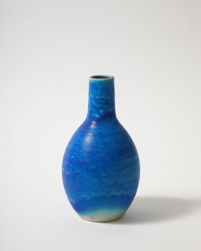 Blue Stoneware Kugelvase by Ejnar Paulsen Denmark c 1970