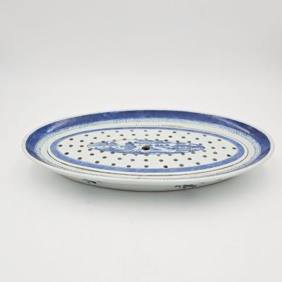 Blue White Chinese Export Oval Tray Strainer circa 1900