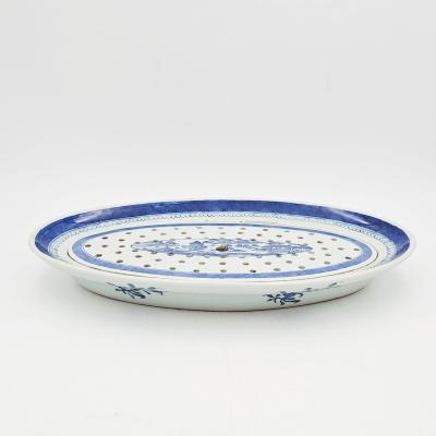 Blue White Chinese Export Oval Tray Strainer circa 1900