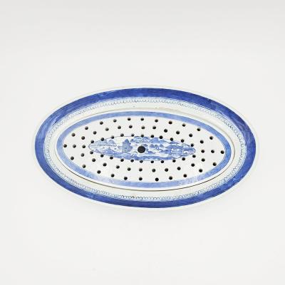 Blue White Chinese Export Oval Tray Strainer circa 1900