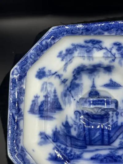 Blue White Footed Bowel With Lid Whampoa Pattern Transferware