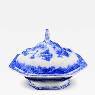 Blue White Footed Bowel With Lid Whampoa Pattern Transferware