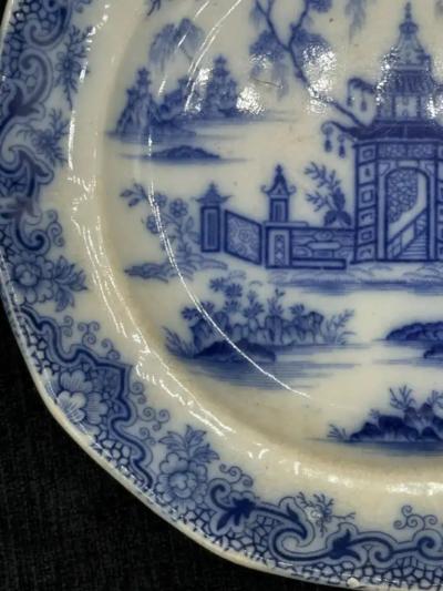 Blue White Plate 8 25 Staffordshire Whampoa Pattern Transferware