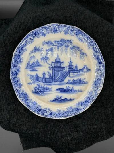 Blue White Plate 8 25 Staffordshire Whampoa Pattern Transferware
