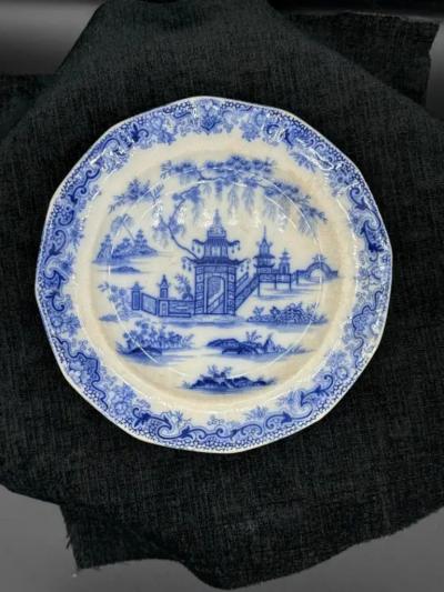 Blue White Plate 8 25 Staffordshire Whampoa Pattern Transferware