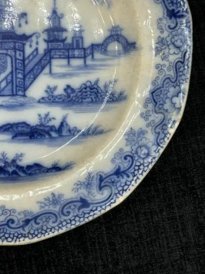 Blue White Plate 8 25 Staffordshire Whampoa Pattern Transferware