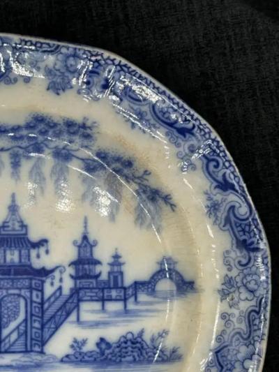 Blue White Plate 8 25 Staffordshire Whampoa Pattern Transferware