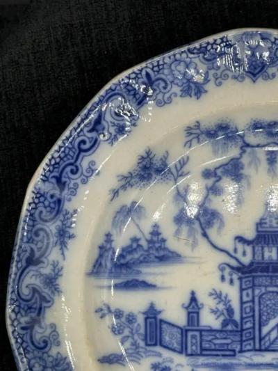 Blue White Plate 8 25 Staffordshire Whampoa Pattern Transferware