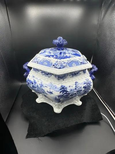 Blue White Tureen Platter India Temple Pattern