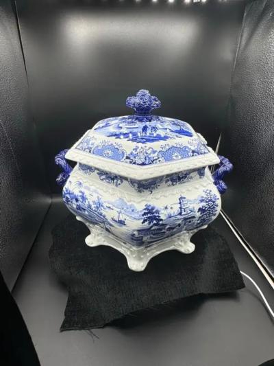 Blue White Tureen Platter India Temple Pattern