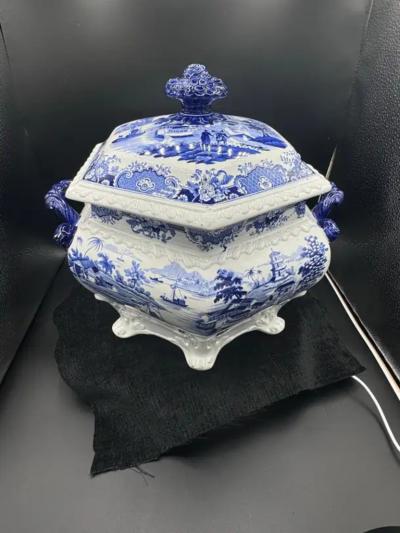 Blue White Tureen Platter India Temple Pattern
