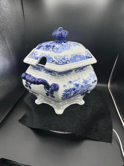 Blue White Tureen Platter India Temple Pattern