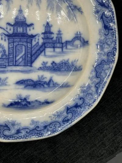 Blue White plate 8 25 Staffordshire Transferware Whampoa Pattern 