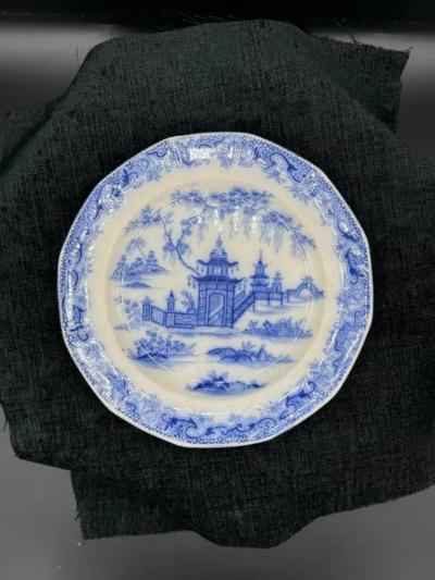 Blue White plate 8 25 Staffordshire Transferware Whampoa Pattern 