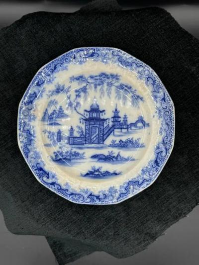 Blue White plate 8 25 Staffordshire Transferware Whampoa Pattern 