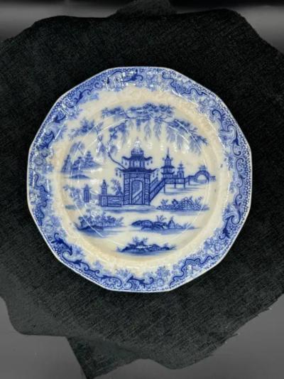 Blue White plate 8 25 Staffordshire Transferware Whampoa Pattern 