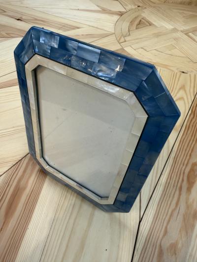 Blue and Ivory Mother of Pearl Mosaic Picture Frame
