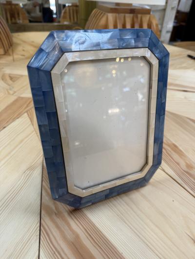 Blue and Ivory Mother of Pearl Mosaic Picture Frame
