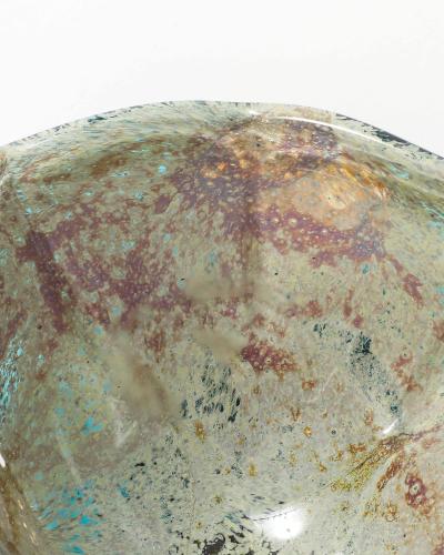 Blue and Tan Blown Glass Bowl Baltic Seas c 1980