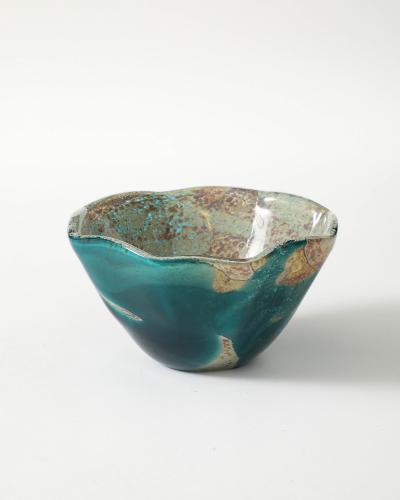 Blue and Tan Blown Glass Bowl Baltic Seas c 1980